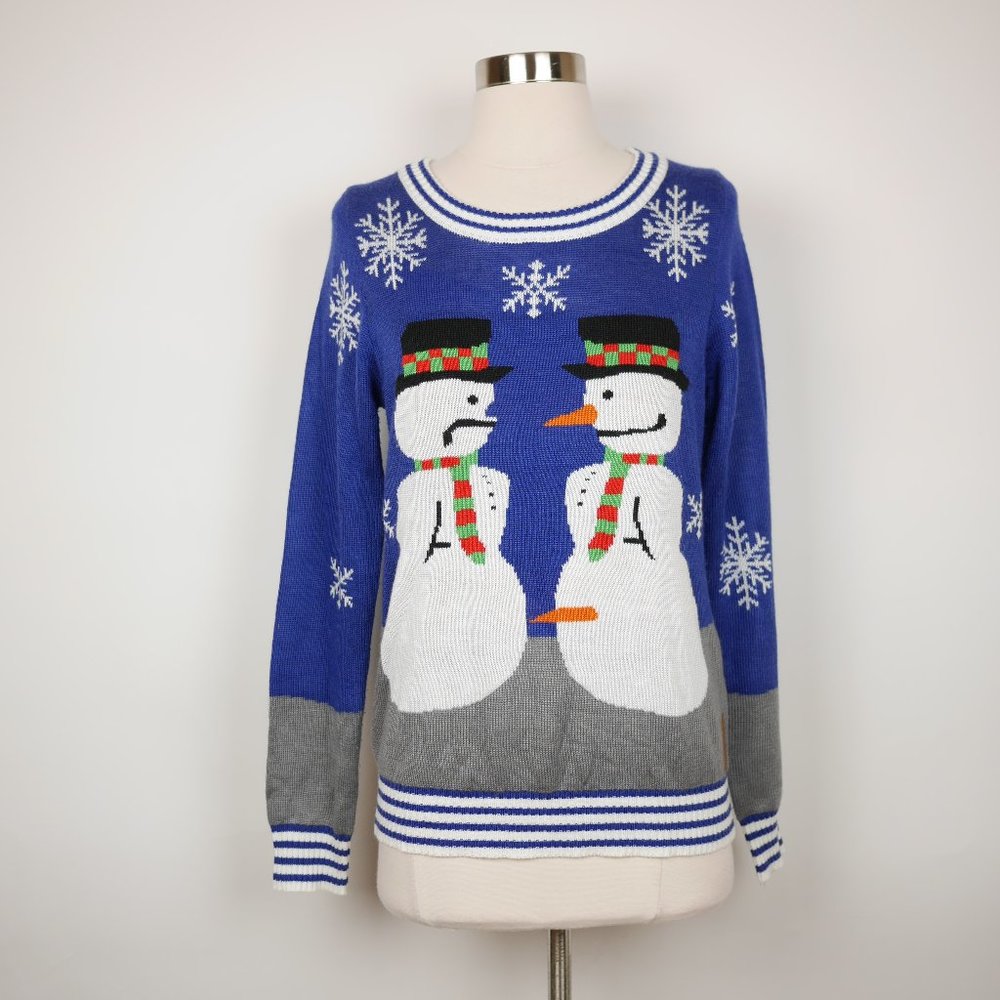 TIPSY ELVES Women's M Blue white knit long sleeve Christmas sweater Ugly Sweater